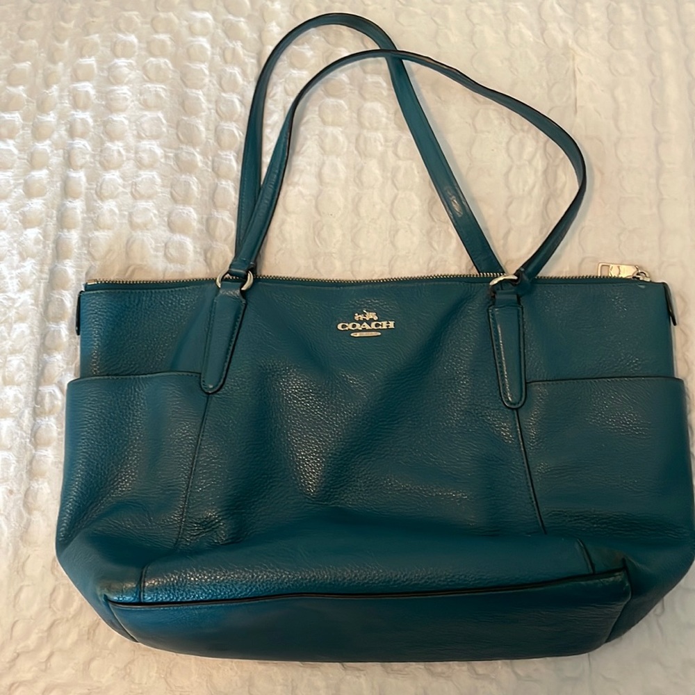 COACH Teal / Blue Leather Over the shoulder Purse